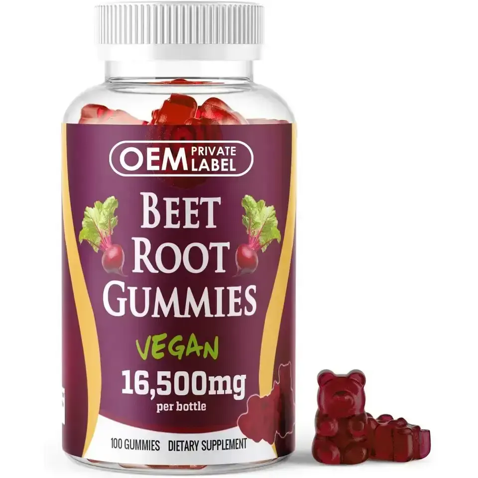 Fabrika Oem özel etiket şeker ücretsiz organik pancar kök Gummies için kalp sağlık enerji Boost kan basıncı desteği