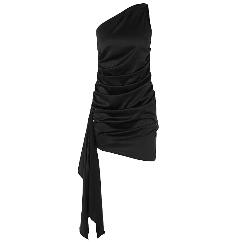 Modern Fashion Woman Elegant Elegance Single Shoulder Black Lady Party Ball Gown Women Evening Dress for Slim Ladies