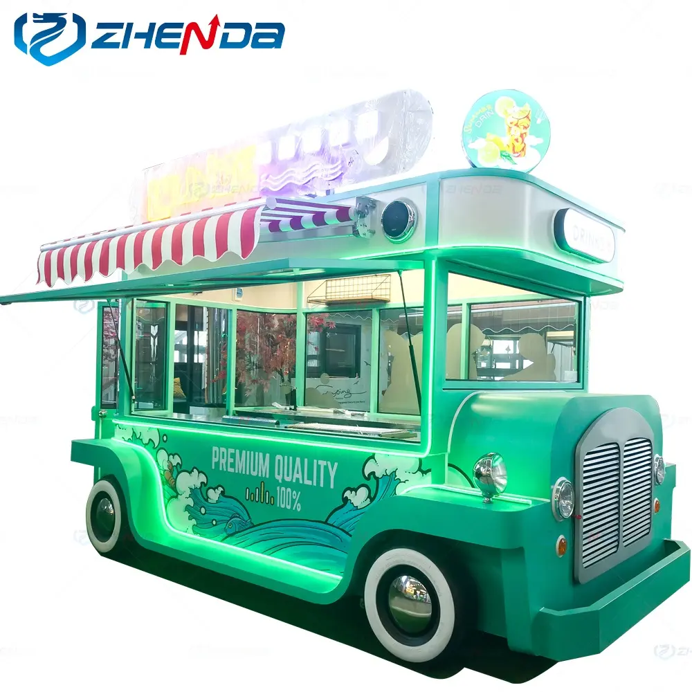 ZD-FT45 caminhão de alimentos verde/grelha elétrica, quente cão, churrasco, carrinho de cozinha móvel, atrativo, reboque de comida
