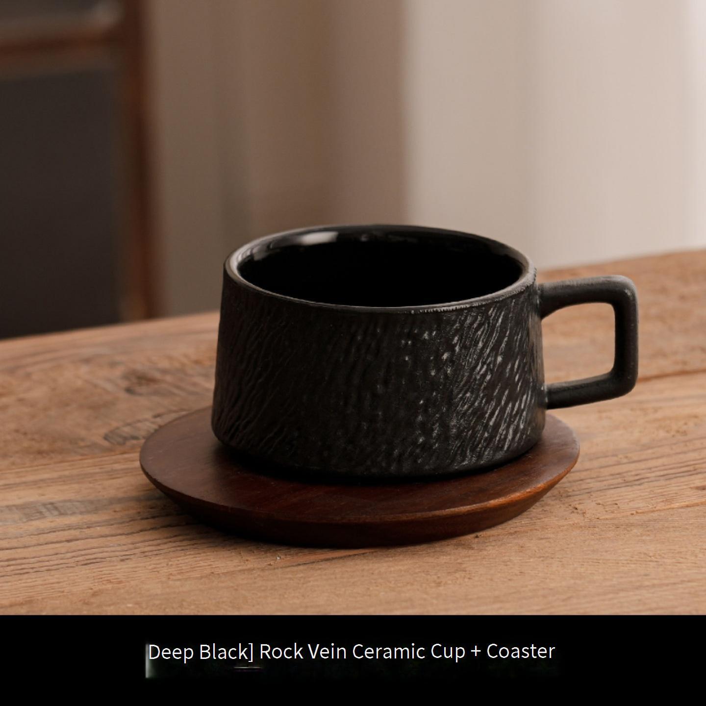 Stone grain coffee cup wooden base-black