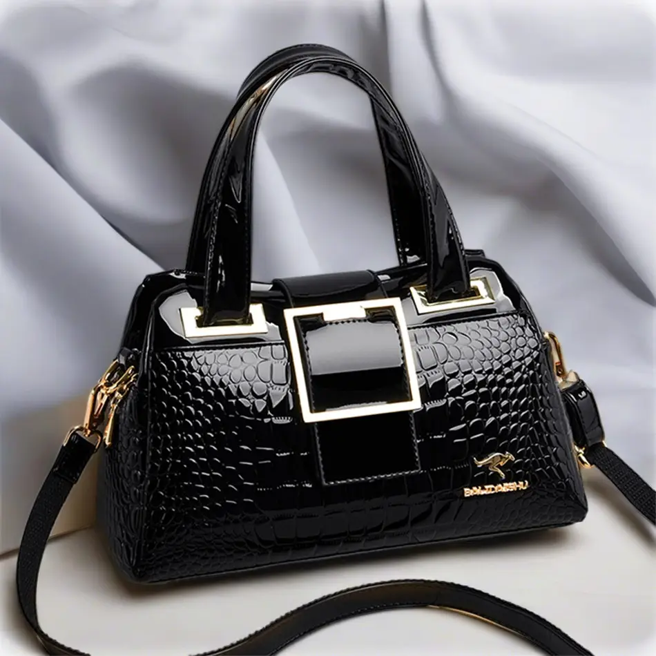 Custom Logo Portable Large Patent Leather Crossbody Shoulder Hand Bag Ladies Faux PU Purse Leather Tote Bag For Women