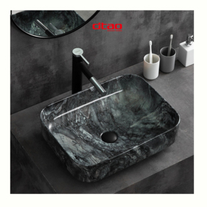 Sıhhi tesisat dikdörtgen tasarım mermer desen el lavabo lavabo tezgahı seramik siyah mermer banyo lavabo - Product Image 1
