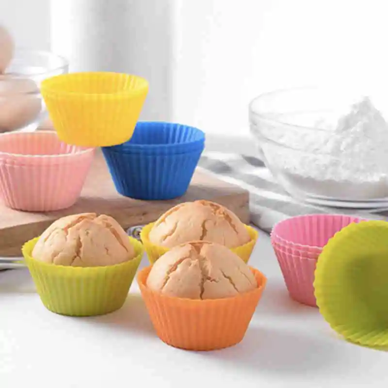 Moules à gâteaux ronds en Silicone, doublures de Cupcake et Muffin, réutilisables, forme de tasse de cuisson, 6 pièces