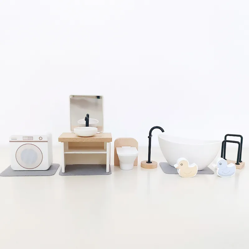 Commercio all'ingrosso carino miniature casa delle bambole Set di mobili da bagno mobiletto lavello colore bianco