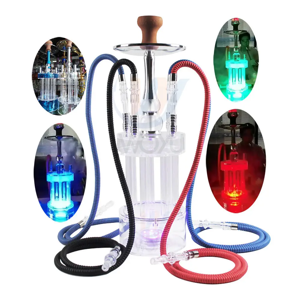 Cachimbo de fumaça 4 tubos led chicha acrílico hubbly shisha narguilé