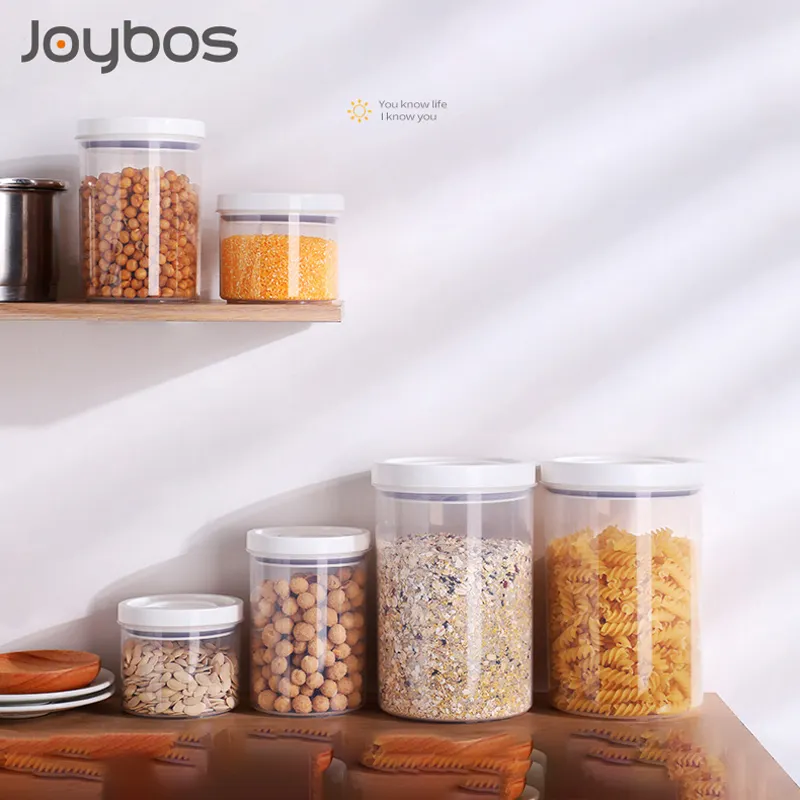 JOYBOS مختومة جرة المنزلية الأرز شفافة الجوز جرة تخزين علبة الغذاء الصف زجاجة من البلاستيك مزودة بصمام من السيليكون غطاء الحبوب صندوق تخزين