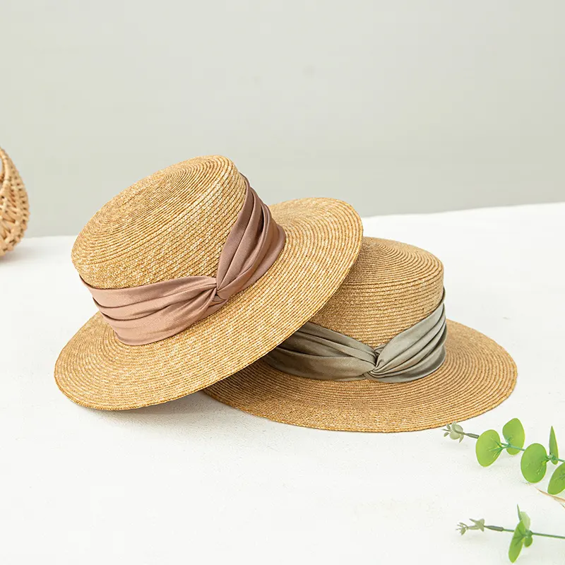 LINGLONG-corona telescópica de lujo para mujer, sombrero de paja de ala plana ancha para mujer, banda de satén, Sombreros de playa para mujer 2023