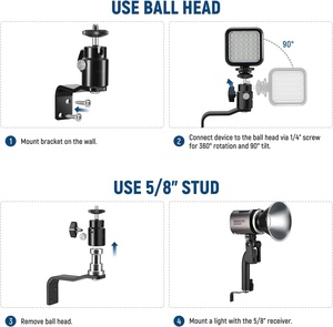 Odak 2 paket E tipi duvar tavan montaj dirseği ile ayrılabilir topu kafa için halka ışık flaş Strobe kamera monitörü - Product Image 3