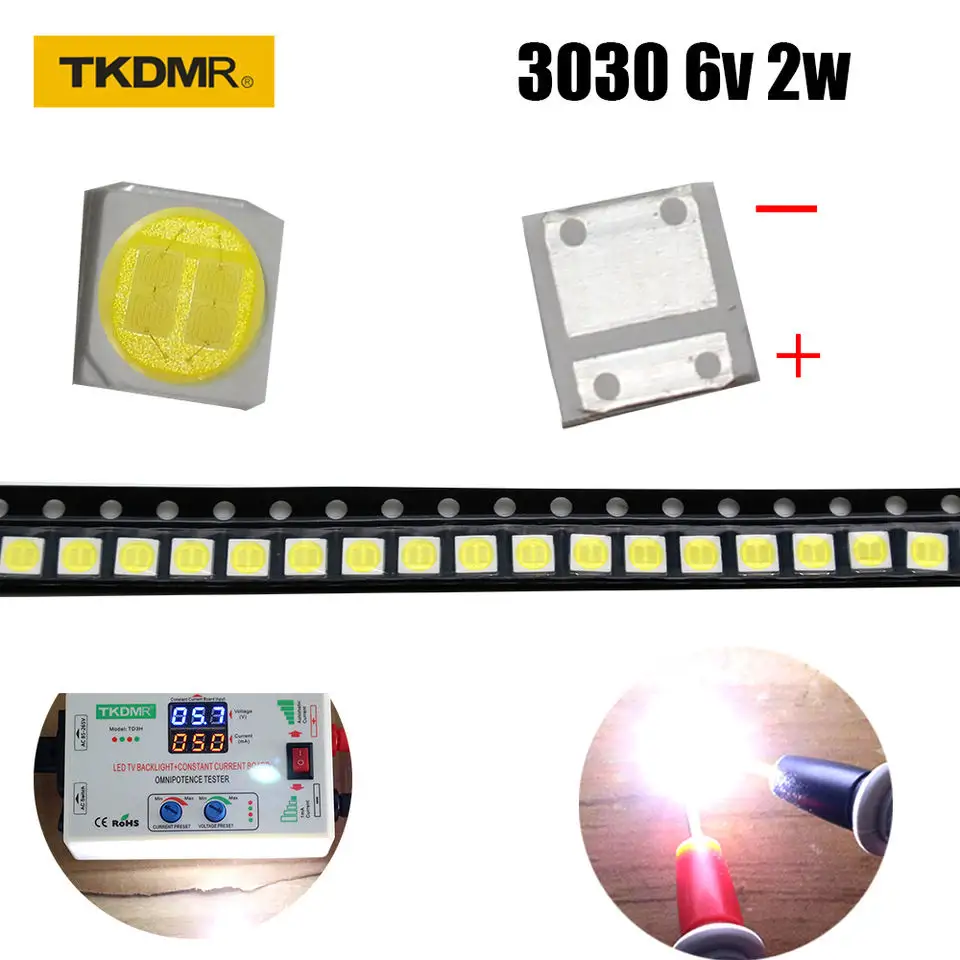 100/50 шт Светодиодная подсветка высокой мощности 2W 3030 6V PCT ток 200-250MA Прохладный white15000-20000k для ЖК-телевизор для ремонта;