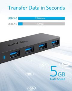 Anker 4ポートUSB3.0ハブ2フィート拡張ケーブル付き超スリムデータUSBハブSuperSpeedデータ - Product Image 3
