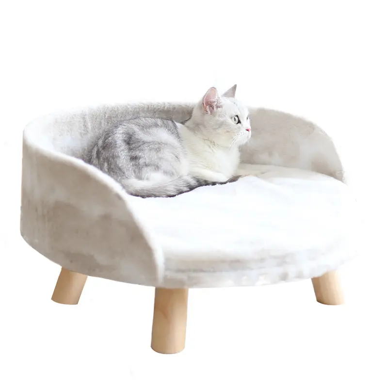Tempat Tidur Kucing Tinggi, Bangku Kucing Nordik, Rumah Hewan Peliharaan Nordik, Kursi Kucing Nyaman dengan Kaki Kayu Kuat