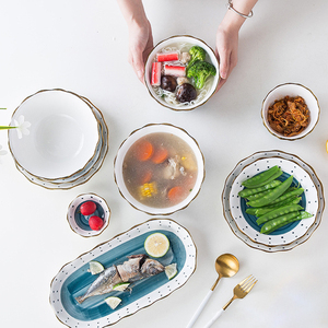 北欧风格瓷器餐具套装手绘陶瓷餐具套装金边 - Product Image 3