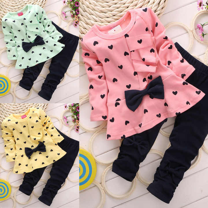 Girls' Clothing Sets Fall Spring Two Piece Outfits Dress Pants Cute Baby Girl Clothes Dot Printing Kids Casual Wear