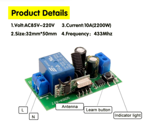 433MHz Drahtloser Fernbedienung schalter AC110V 220V 10A 1CH Relais modul Empfänger EIN AUS Fernbedienung Für LED-Glühbirne DIY - Product Image 2