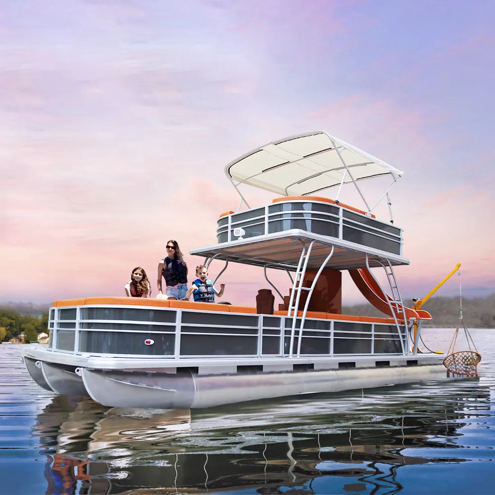 Heißeste 30ft Aluminium elektrische Luxus Motorboote Party Ponton Boot mit Rutsche