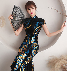 Spring and Summer New Retro Style High Slit Long Cheongsam Stand-up Collar Short-sleeved Temperament Improved Cheongsam - Product Image 3