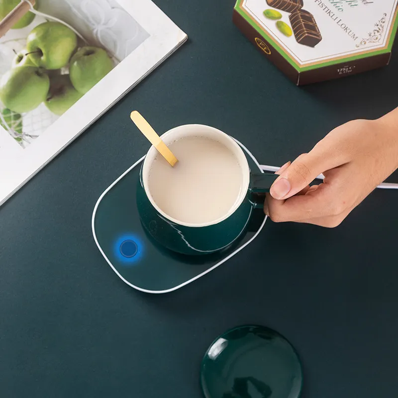 Calentador de 55 grados de estilo europeo de lujo, taza de café Usb inteligente multifuncional de escritorio, placa calentadora de bebidas