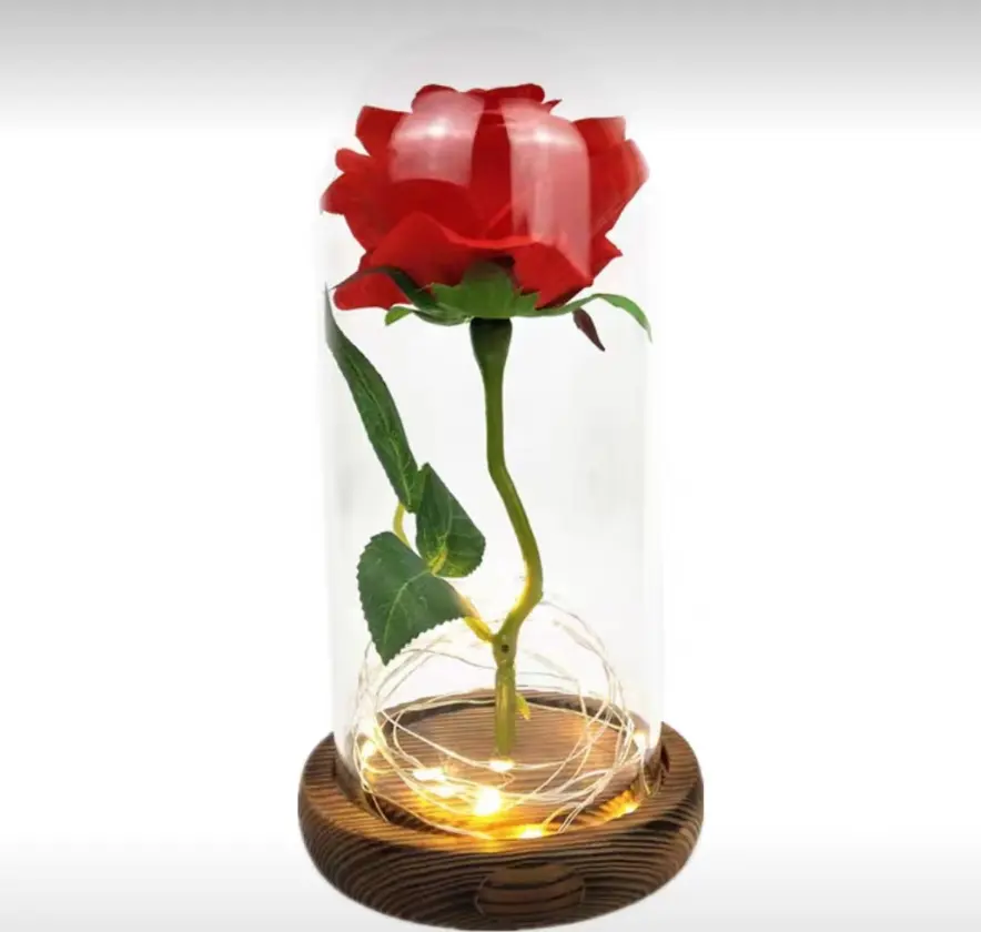 卸売バレンタインデーギフトリアルガラスドームバラ決して枯れない花保存された花ガラスの保存されたバラ