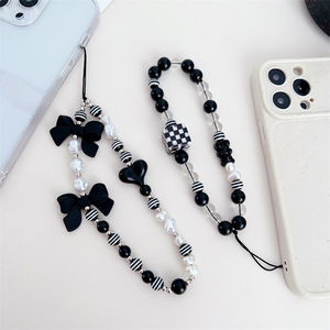 Mới Bay Bướm Đính Cườm Điện Thoại Di Động Dây Buộc Màu Đen Trắng Chuỗi Với Tình Yêu Hộp Bow Shell Treo Thời Trang Mặt Dây Chuyền & Charms - Product Image 4