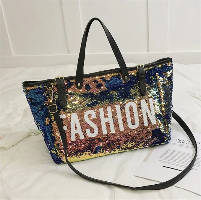 wholesale Large Capacity Travel Gym Sports Sequin Women Lady Tote Bag