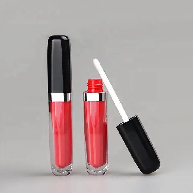 10 ml Lipgloss-Röhrchen benutzer definiertes Etikett quadratisch schwarz rot doppelwandig 10 ml rote Lipgloss-Röhrchen mit Box und Logo