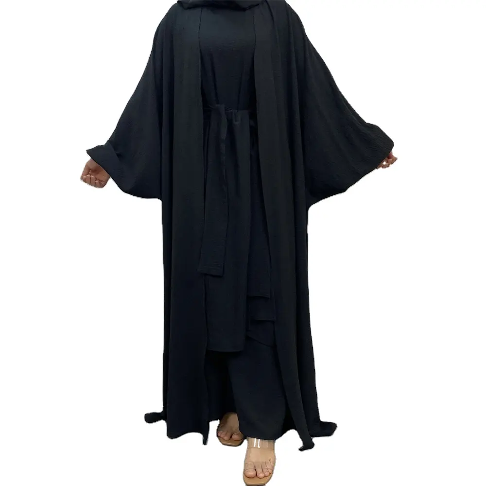 Vestido Abaya personalizado de tres piezas para mujer, traje de moda liso Dubái, Iss, traje de tres piezas, vestido de oración musulmán