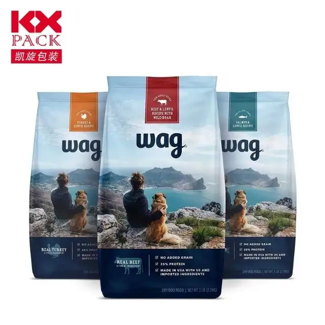 कस्टम फ्लैट नीचे Resealable पाउच सूखी पालतू कुत्ते के भोजन पैकेजिंग खड़े हो जाओ प्लास्टिक बैग कुत्ते के भोजन के लिए 15kg 20kg के लिए बड़ा छोटे पालतू