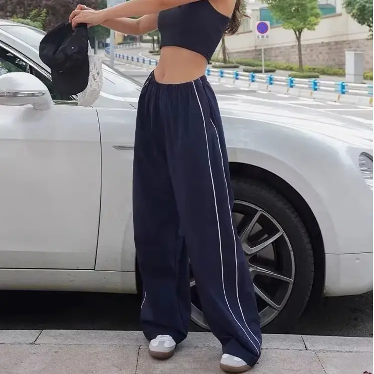 Pantalon d'été large à rayures pour femme, pantalon de jogging coréen à la mode