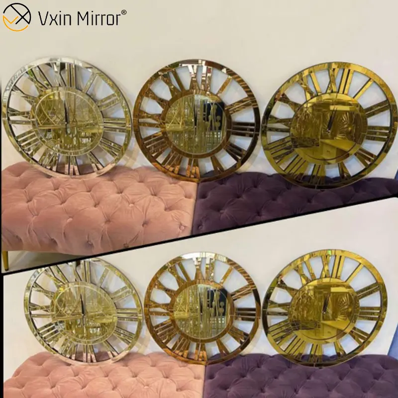 Relógio de parede WXMC-04 moderno, decorativo, elegante, numeral romano, design em prata e ouro, espelhado, venda imperdível