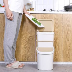 Cubo de basura de plástico con tapa, dos cubos de basura apilables con mango, contenedores de clasificación de baño en la cocina