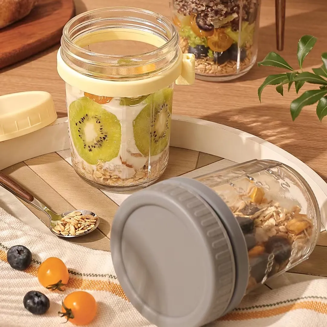 Tazza di farina d'avena per colazione durante la notte portatile superiore tazza di yogurt sigillata in vetro trasparente con cucchiaio
