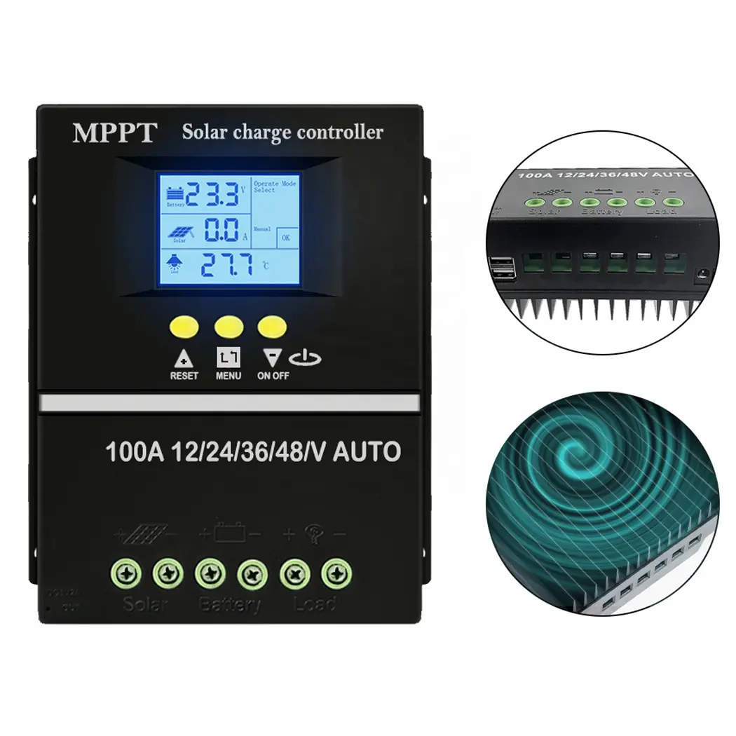 Controlador de carga solar MPPT de 60/80/100A, pantalla LCD de 12/24/36/48V, regulador inteligente de batería de panel solar para plomo-ácido/litio