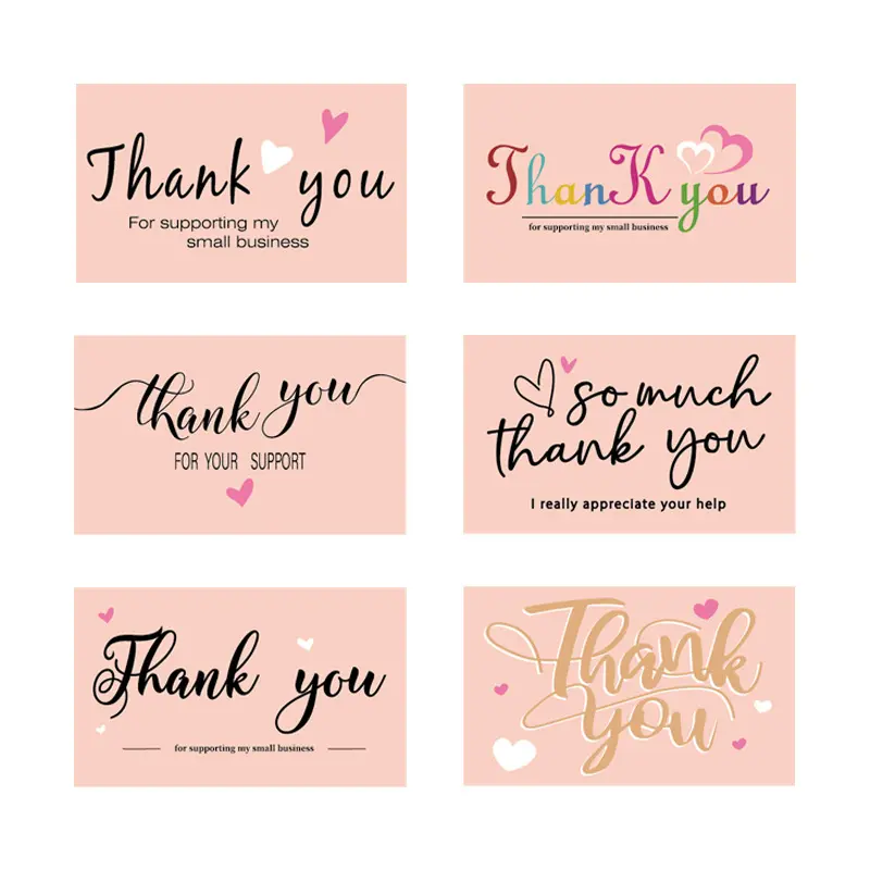 Cartes de vœux de remerciement roses personnalisées, emballage cadeau, carte de message de luxe pour les entreprises