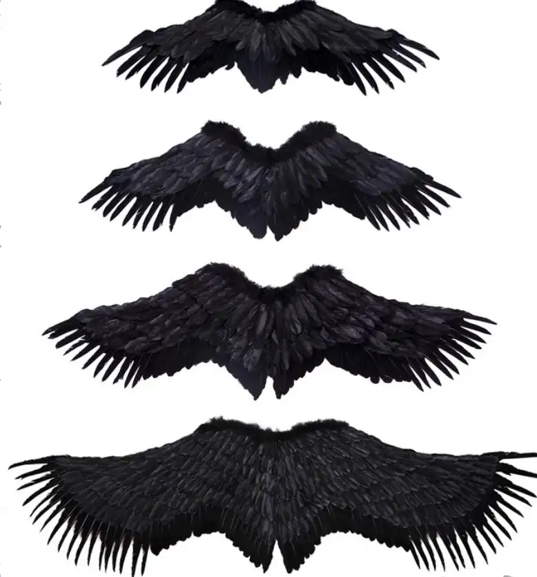 Büyük tüy melek kanatları kadınlar genç Cosplay peri kanat cadılar bayramı noel partisi kostüm Up dekorasyon siyah beyaz L