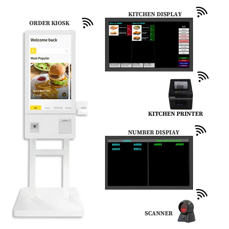 Mcdonalds Kfc شاشة تعمل باللمس الكل في واحد نوافذ نقطة بيع مطعم نقاط البيع نظام إدارة الطابور للمطعم