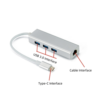 Пластиковый металлический алюминиевый сплав C-type 4-портовый USB 3,0 концентратор плюс сетевой порт адаптер подходит для ПК ноутбуков - Product Image 3