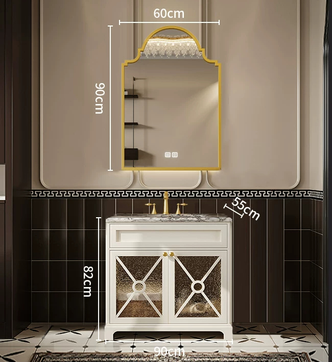 Piano in marmo da 90 cm & Lavabo in ceramica + specchio smart