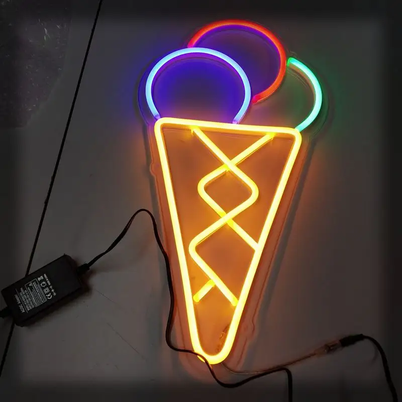 El frente de la tienda de hielo crema 3d modelo signo de neón iluminación crema modelo signo aceptar personalizado letrero de neón de la fuente