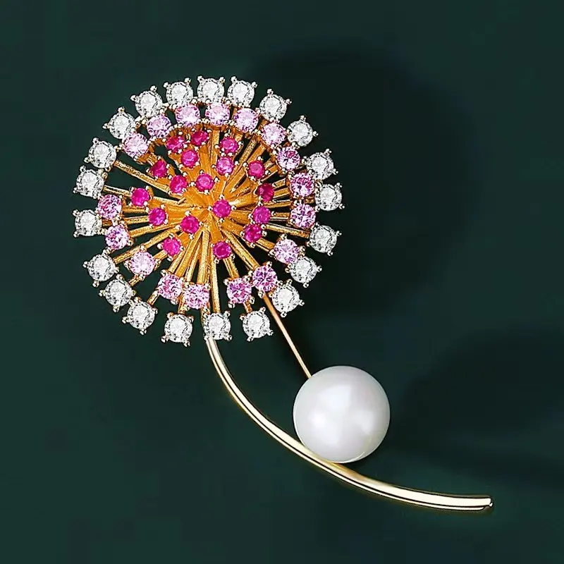 Colored Zircon Dandelion Flower Brooch For Women Fashion Clothing Jewelry Brooches Pins