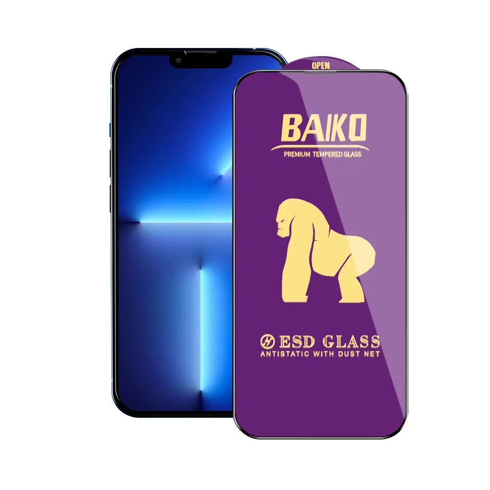 BAIKO ป้องกันไฟฟ้าสถิตย์กระจกนิรภัยป้องกันหน้าจอ iPhone 13 Mini/13/13 Pro/13 PRO MAX อลูมิเนียมวัตถุดิบสูง