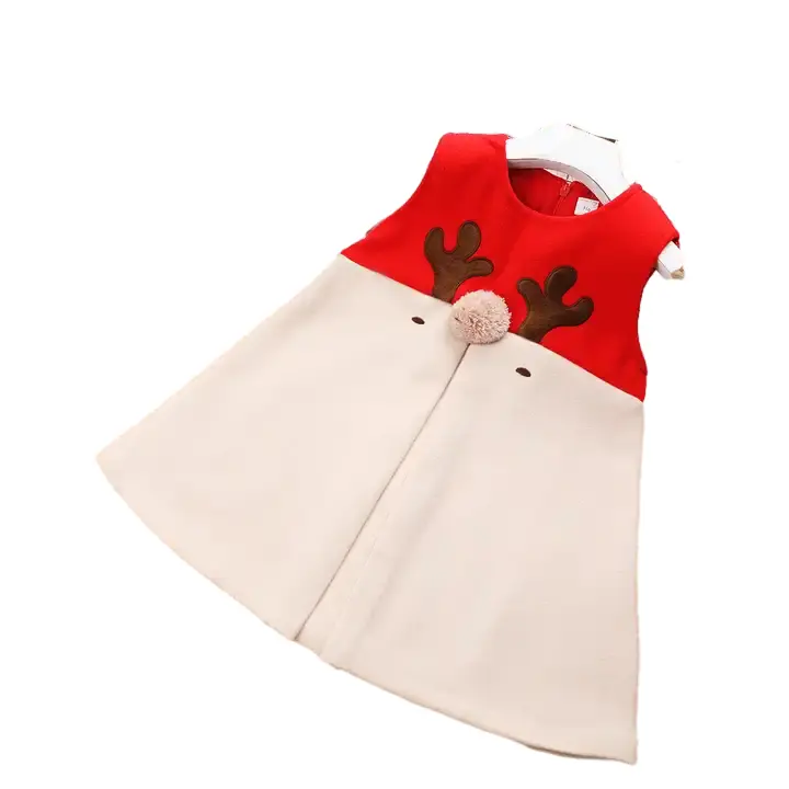 Autumn Winter New Style Baby Girls Vest Skirts Christmas Deer Printed Girls Dresses Sleeveless Princess Dresses