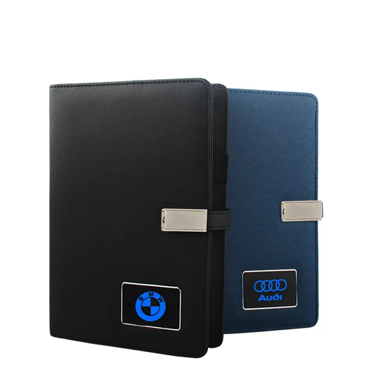 Moda Su Misura Logo Regali Stampato In Pelle Senza Fili di Ricarica Notebook con USB e la Banca di Potere Notepad agenda PowerBank