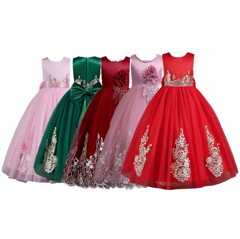 Fuyu Little Girls Solid Color Floral Sequins Sleeveless Dress Toddler Girls Fancy Princess Gown Dress