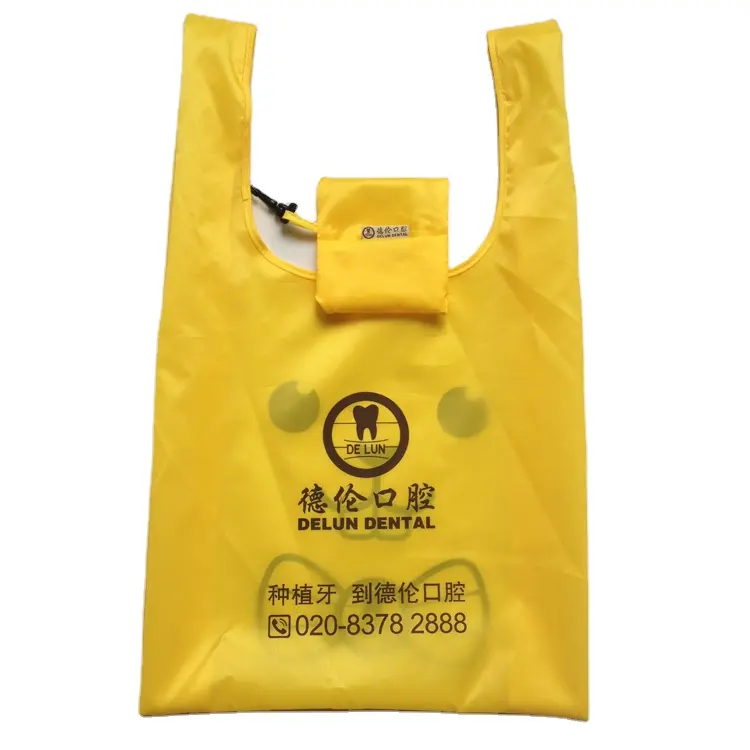 High quality nylon polyester folding tote bag into pouch