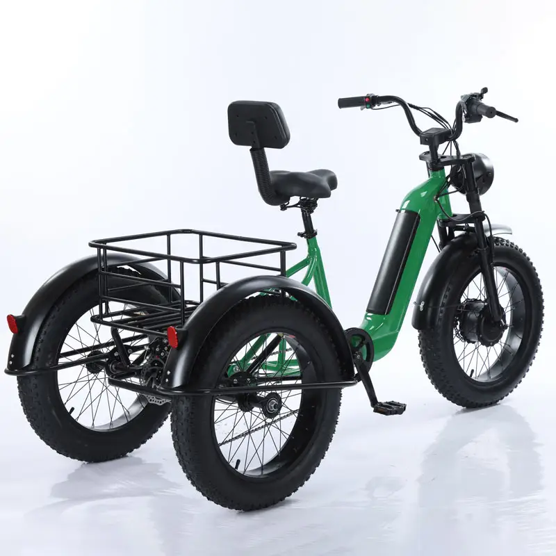 Sepeda kargo listrik, sepeda kargo elektrik tiga roda paduan aluminium 20 inci 4.0 inci baterai 500W 12/15Ah