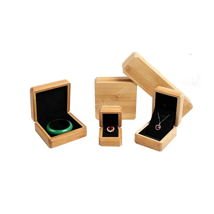 OEM & ODM-caja de almacenamiento de exhibición de joyería, anillo de terciopelo Natural de bambú, personalizado, de lujo, venta al por mayor