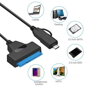2合1 SATA至USB 3.0/C型电缆外部硬盘驱动器22针转换器适配器，适用于2.5英寸硬盘/固态硬盘 - Product Image 2