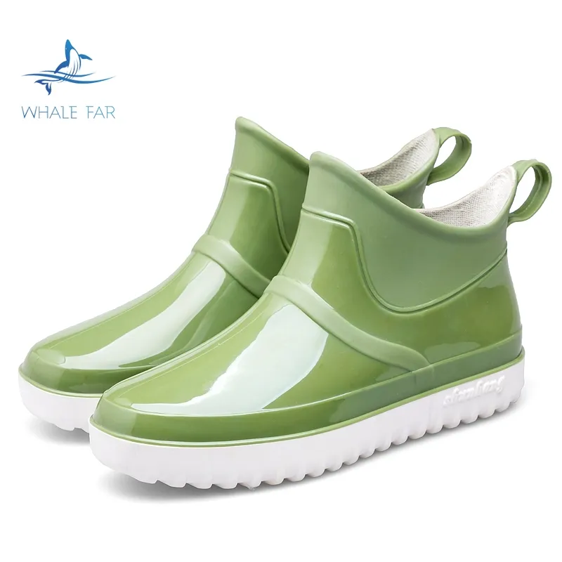 Botas de PVC para adultos, zapatos impermeables, botas cortas de lluvia de color sólido