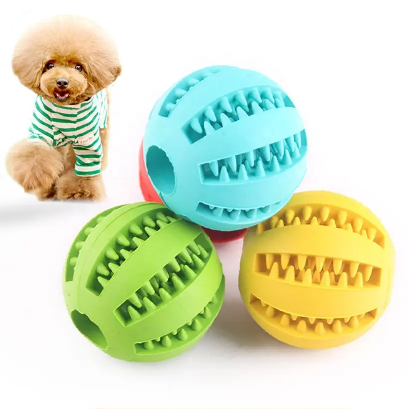 Pet toy durable soft rubber ball chew toys tooth cleaning leakage food pet chew toothbrush toys