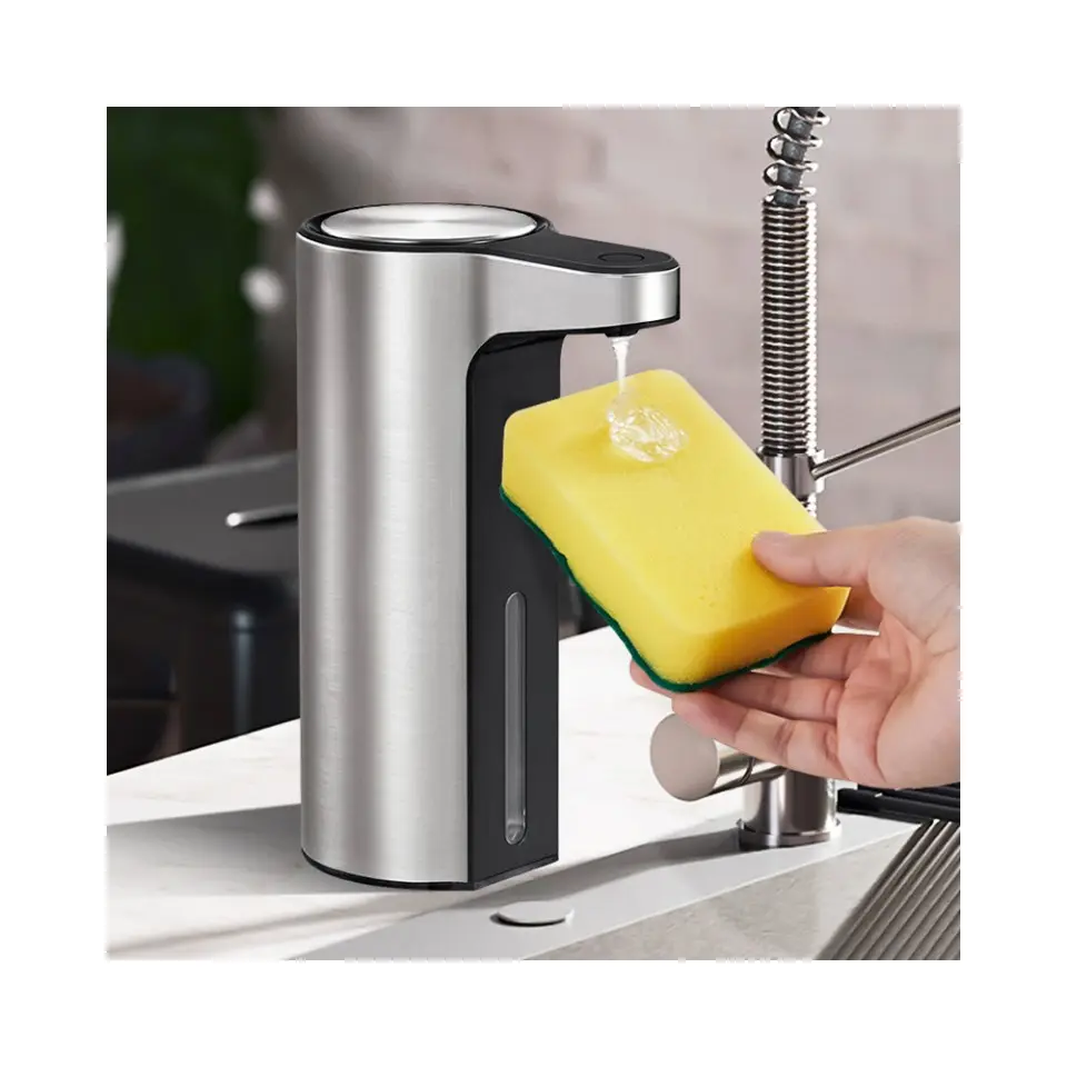 Distributeur de savon automatique électrique à piles Chrome Premium sans contact Distributeur de savon réglable Cadran de contrôle du volume